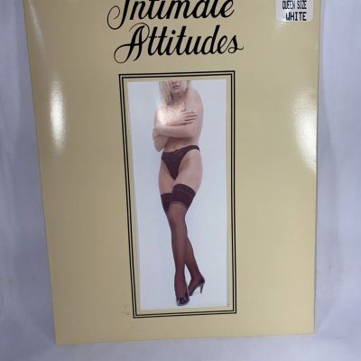 Intimates Attitudes Lace Top Sheer Stocking- White- (Queen)